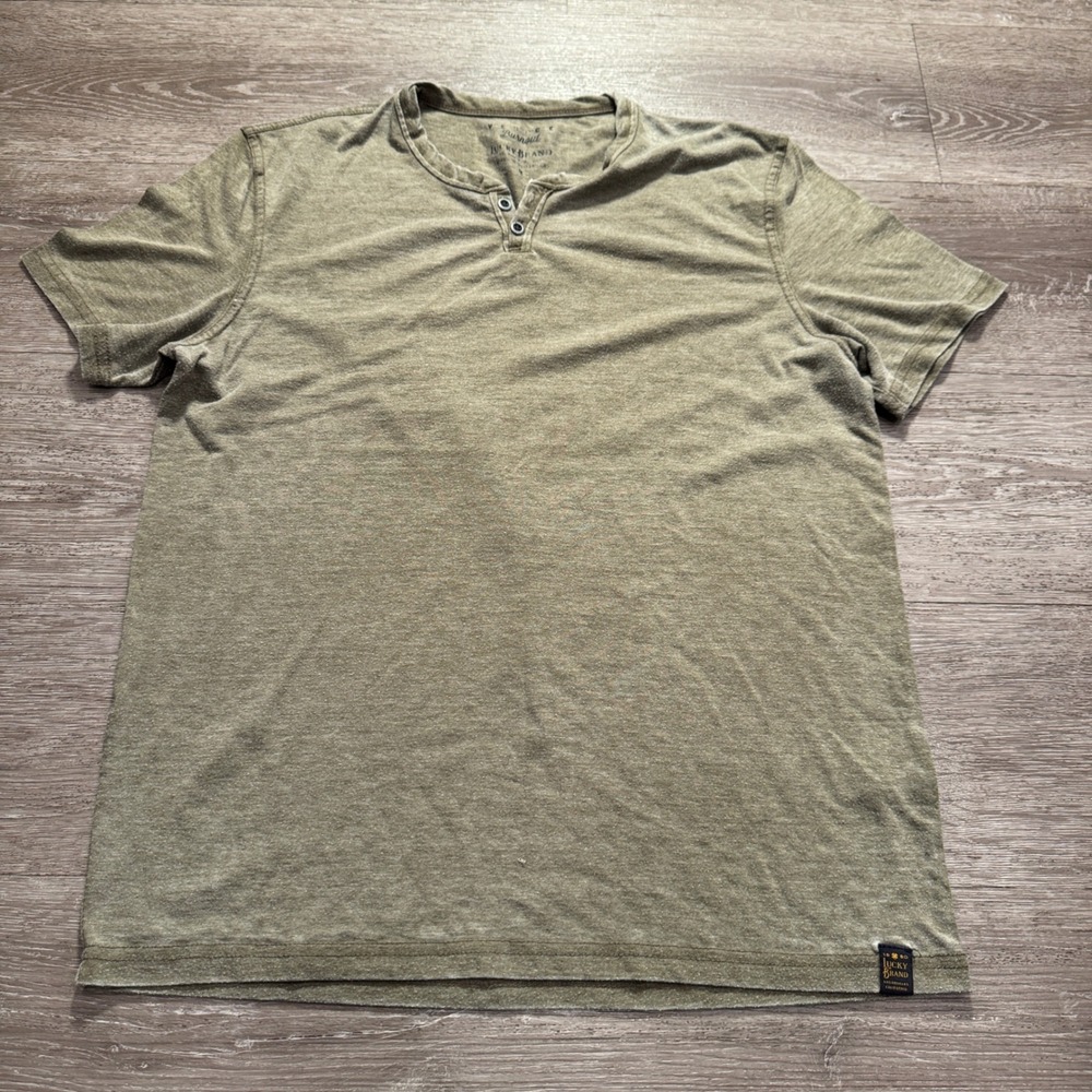 Lucky Brand Shirt Mens M Green Henley Venice Burnout Paper Thin Lightweight